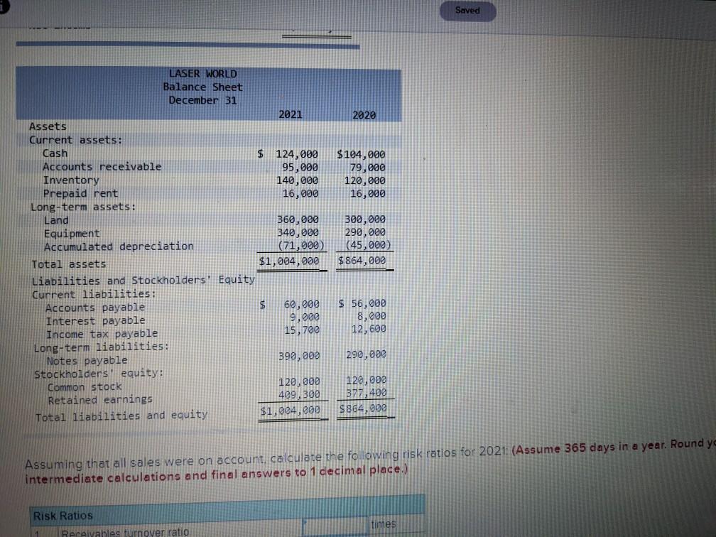 statement and balance sheets for Laser World are provided: LASER WORLD Income