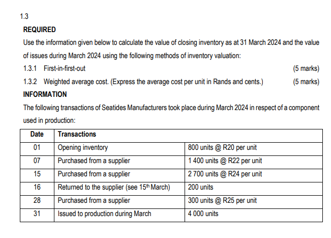  REQUIRED Use the information given below to calculate the value of