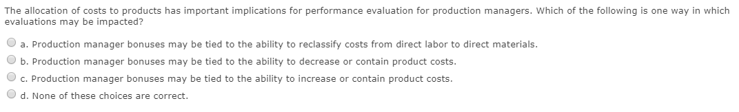 and reciprocal services) of allocating support department costs to production departments? a.