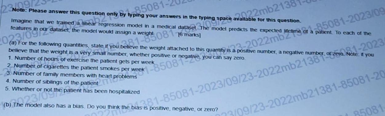  Note: Please answer this question only by typing your answers in