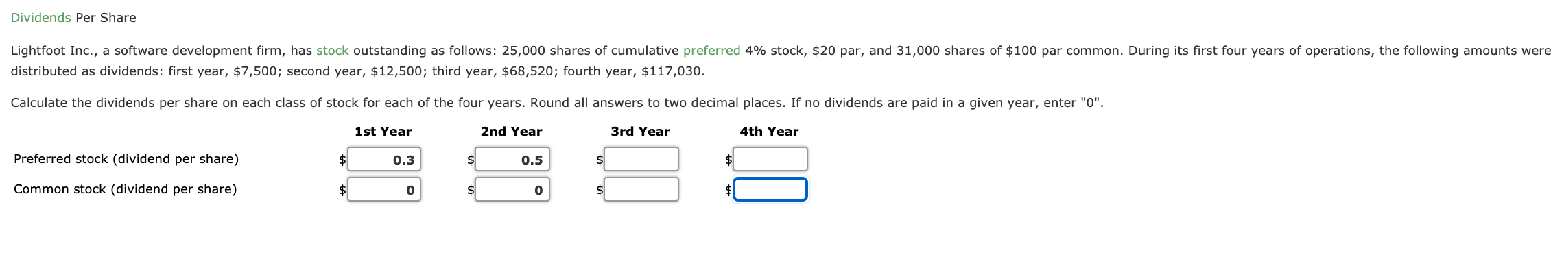  Dividends Per Share Lightfoot Inc., a software development firm, has stock