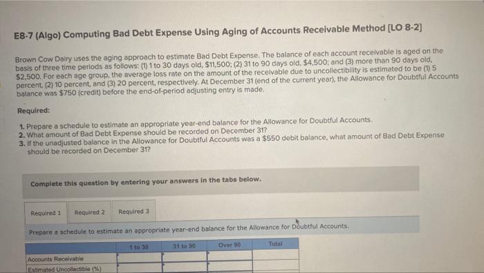  E8-7 (Algo) Computing Bad Debt Expense Using Aging of Accounts Receivable
