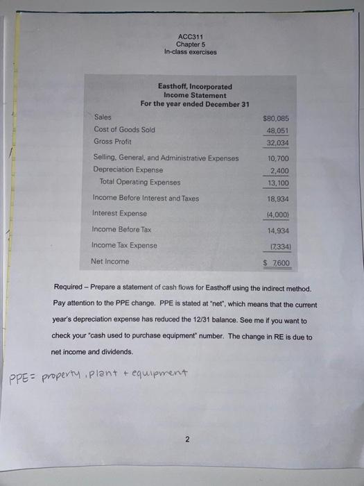 sheets and income statement for the current year. Easthoff, Incorporated Balance Sheet