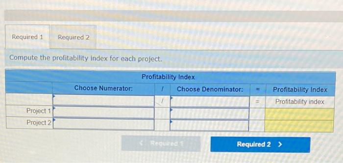 Yokam Company is considering two alternative projects. Project 1 requires an initial