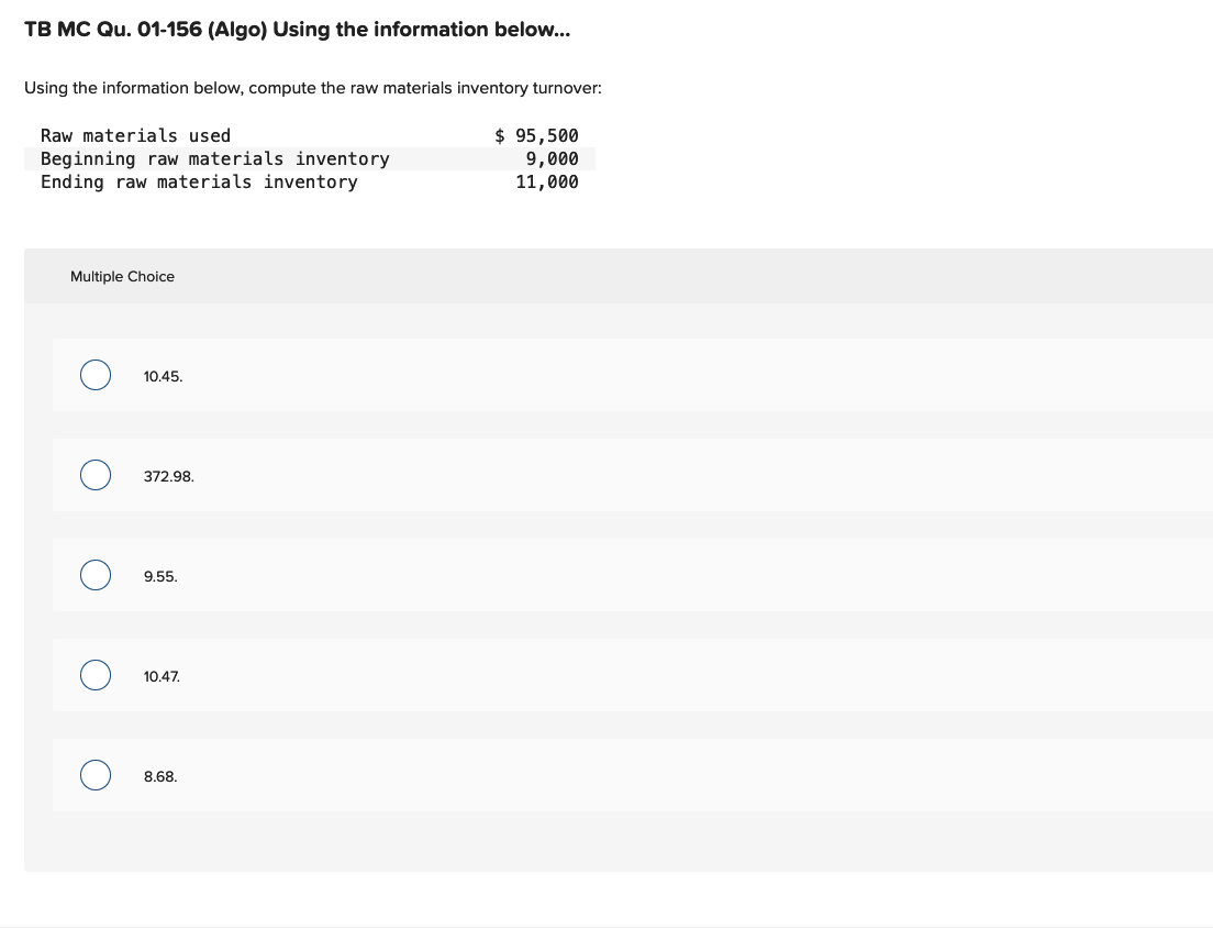  TB MC Qu. 01-156 (Algo) Using the information below... Using the
