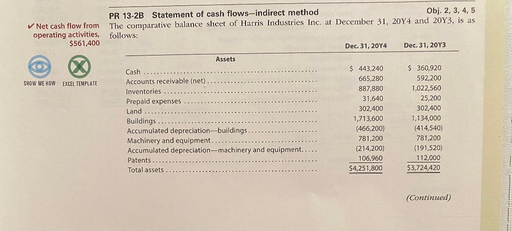 Net cash flow from operating activities, $561,400 PR 13-2B Statement of