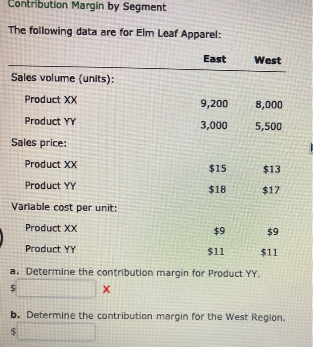  Contribution Margin by Segment The following data are for Elm Leaf