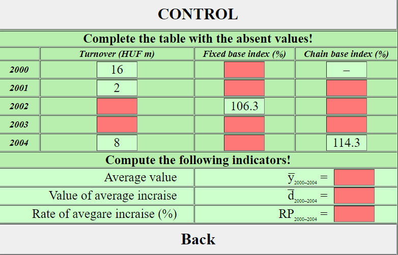 CONTROL Complete the table with the absent values! 2000 2001 2002 2003