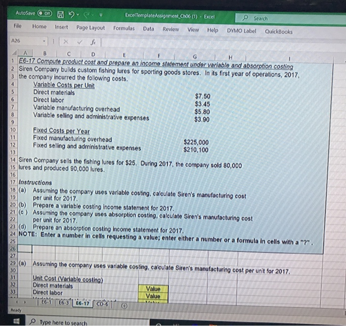  AutoSave File Home Insert Page Layout Excel Template Assignment ChO6 (1)