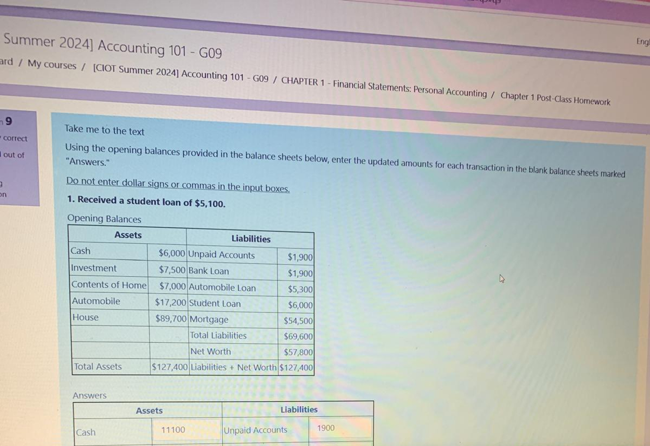 Take me to the text Using the opening balances provided in