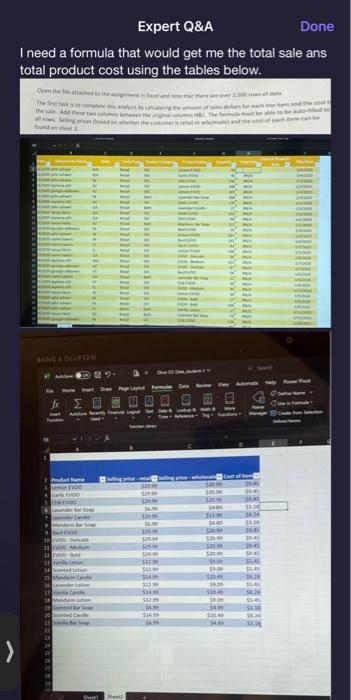 Expert Done I need a formula that would get me the total