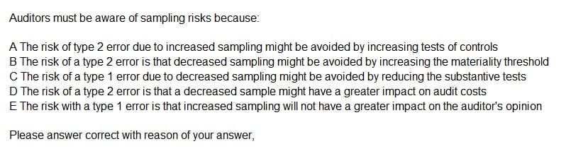  Auditors must be aware of sampling risks because: A The risk
