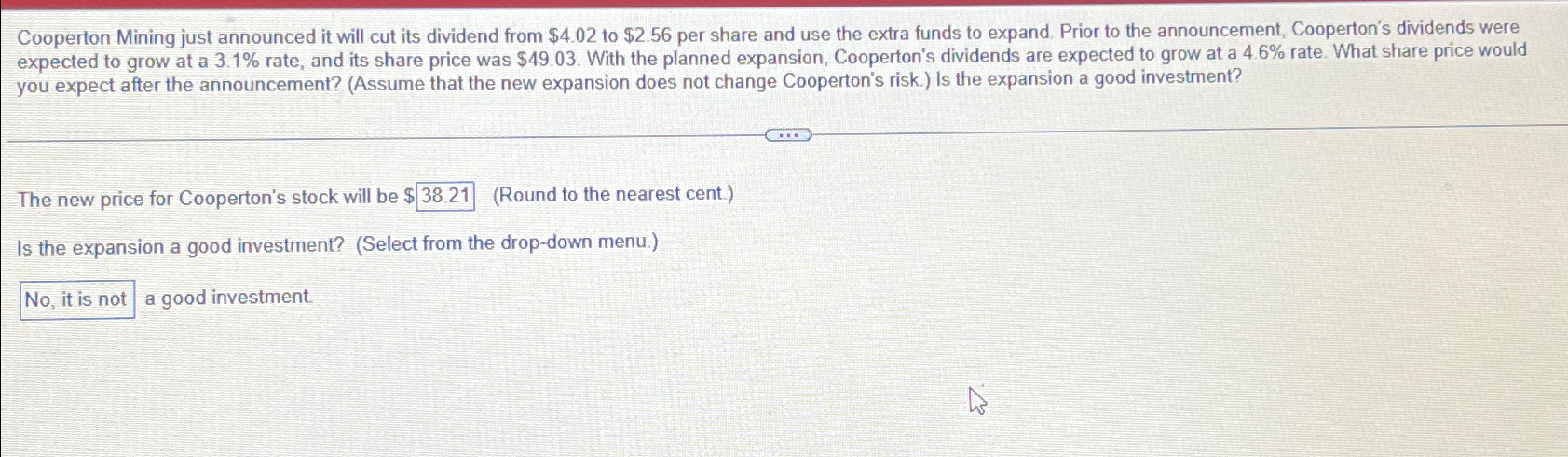  Cooperton Mining just announced it will cut its dividend from $4.02