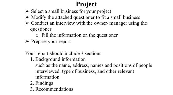  Project > Select a small business for your project Modify the