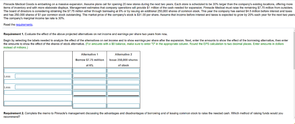 please solve for advantage and disadvantage: choose from dropdown box Pinnacle Medical