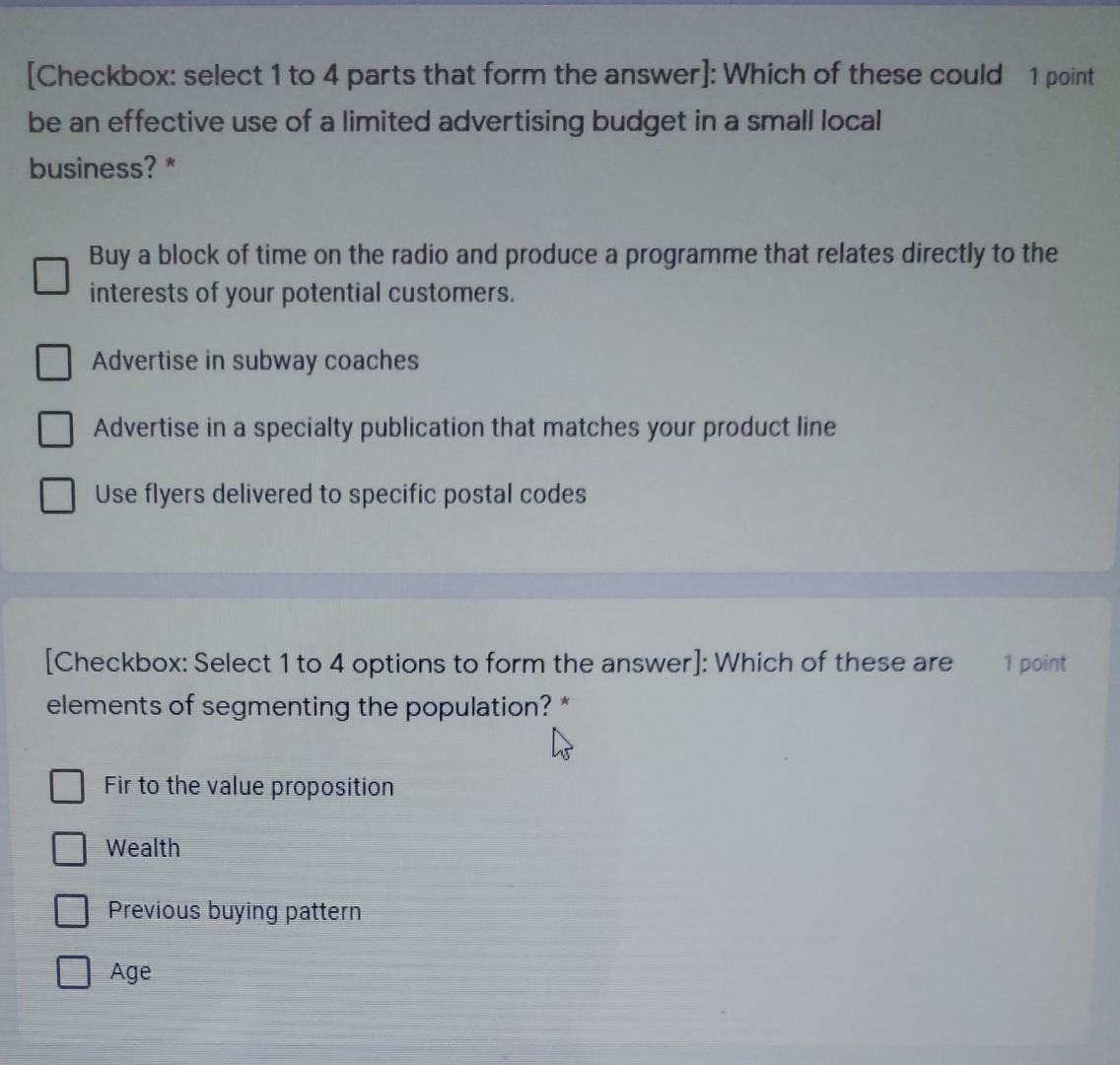 [Checkbox: select 1 to 4 parts that form the answer): Which