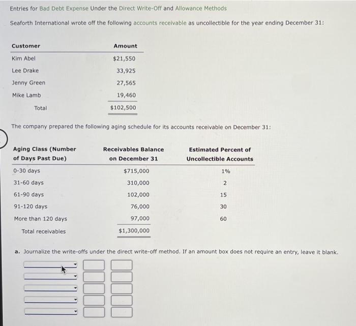  Entries for Bad Debt Expense Under the Direct Write-Off and Allowance