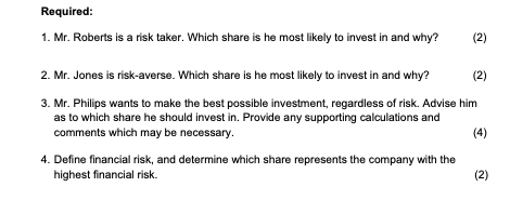 10% 11% 0.8 B 12% 11% 0.9 15% 14% 1.2 Required: 1.