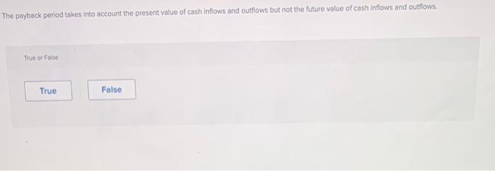 please help The payback period takes into account the present value of