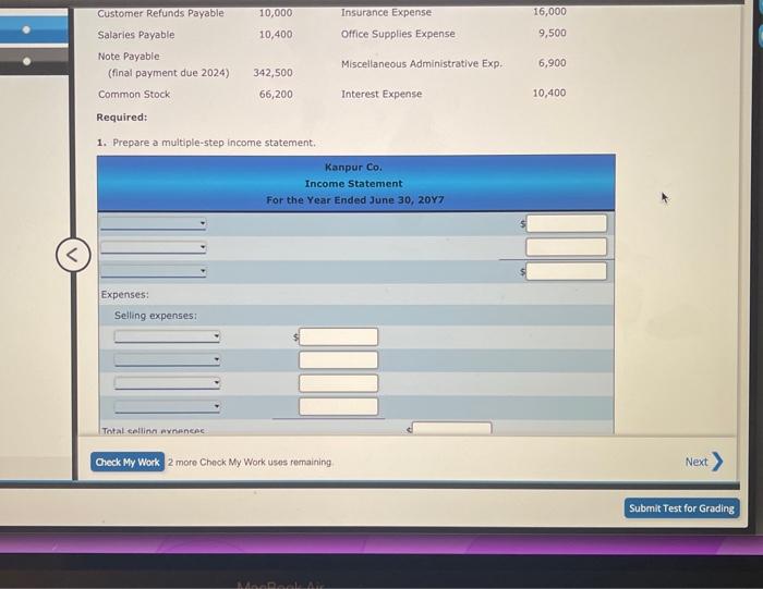 sheet The following selected accounts and their current balances appear in the