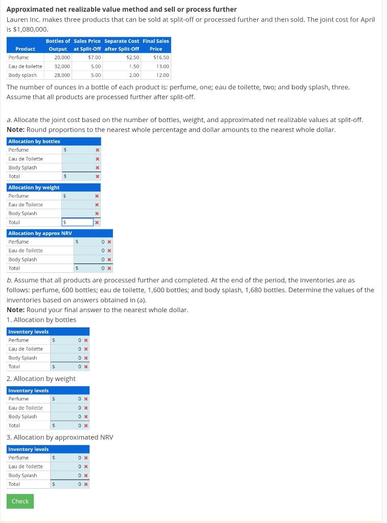  Approximated net realizable value method and sell or process further Lauren