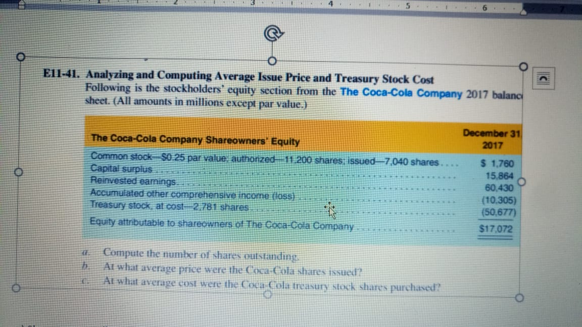 answer a, b, c 1. 5 E11-41. Analyzing and Computing Average Issue