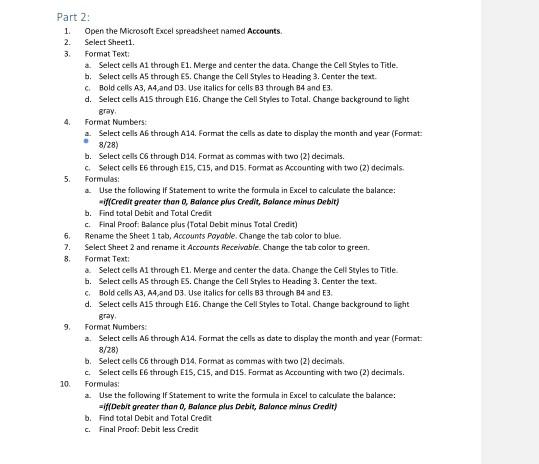  4. 8/28) Part 2: 1. Open the Microsoft Excel spreadsheet named