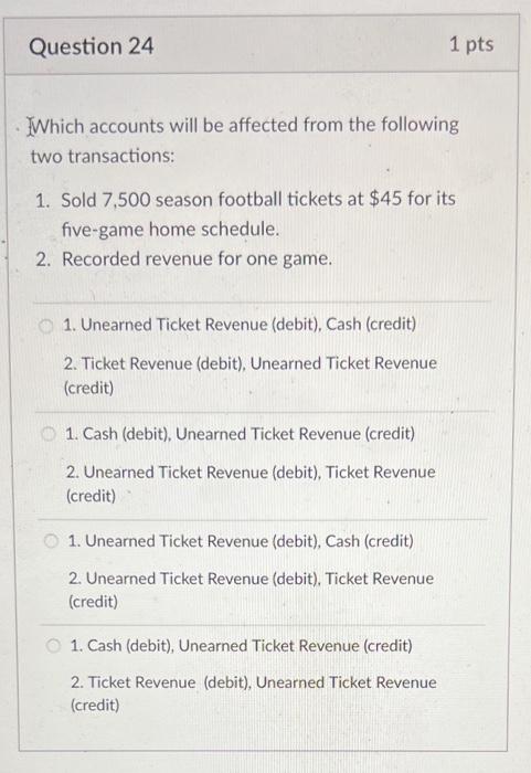  Question 24 1 pts Which accounts will be affected from the