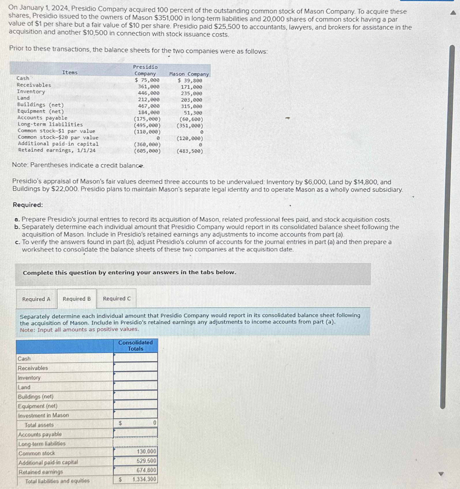  I need help with part B!!! On January 1,2024, Presidio Company