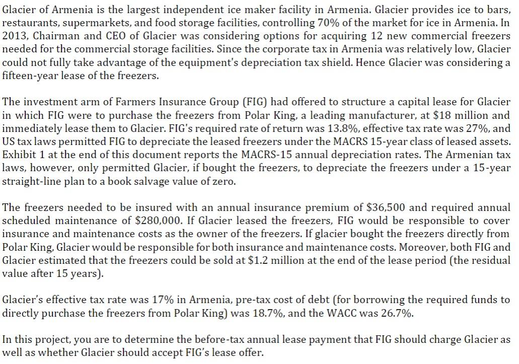  STEP 1: FIGs Before-Tax Annual Lease Payment Develop an Excel spreadsheet