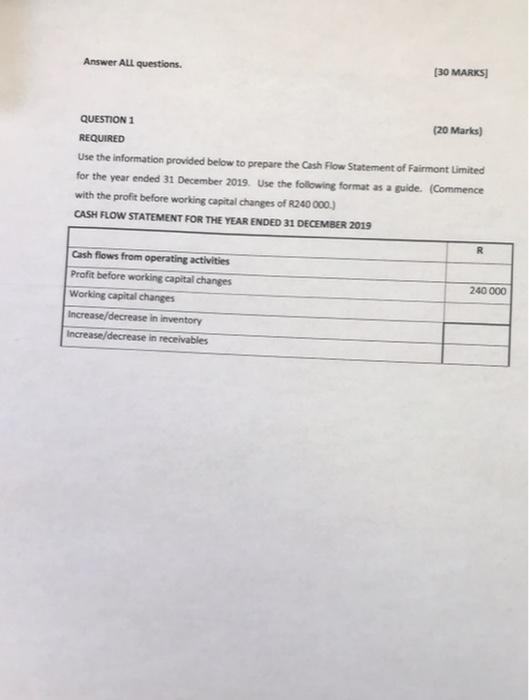  Answer ALL questions (30 MARKS QUESTION 1 20 Marks) REQUIRED Use