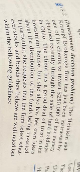  NEED HELP!!! Need help solving in excel (Investment decision problem) The