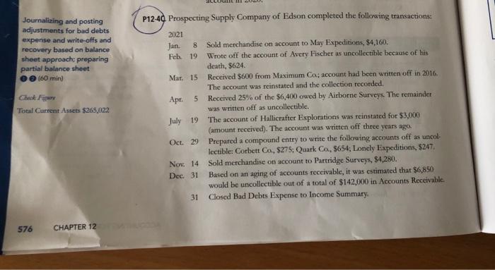  Journalizing and posting adjustments for bad debts expense and write-offs and