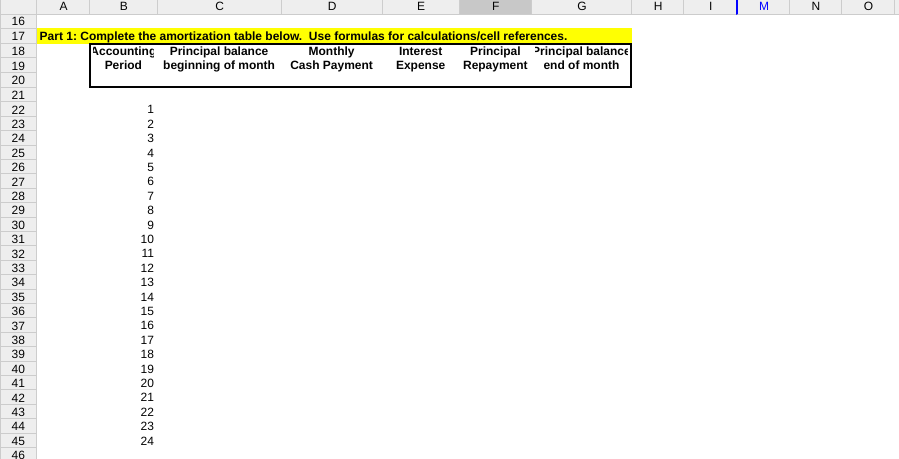 Tables Instructions: First, complete the amortization table in Part 1 using the
