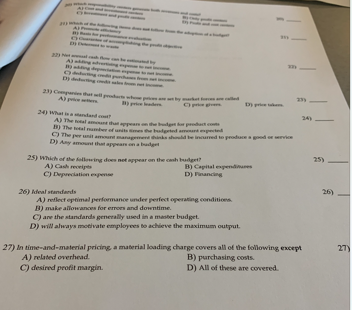 Please answer Dow - A) Cond C) Investment and pre 21) Which