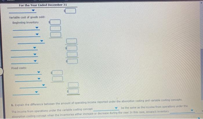 recent income statement of Ansara Company for the year ended December 31: