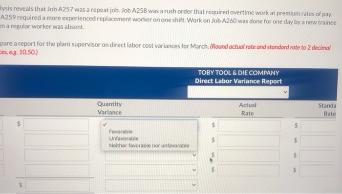 Tool & Die Company worked on four jobs. A review of direct