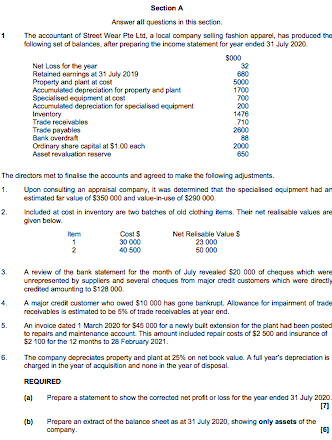 Part a) Section A Ariswer all questions in this section 1 The