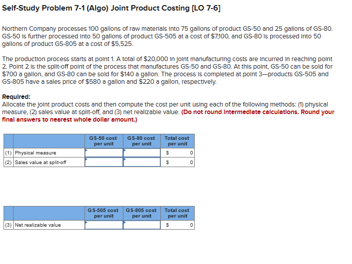 MUST HAVE AN ANSWER FOR GS-50 COST PER UNIT AND GS-80 COST