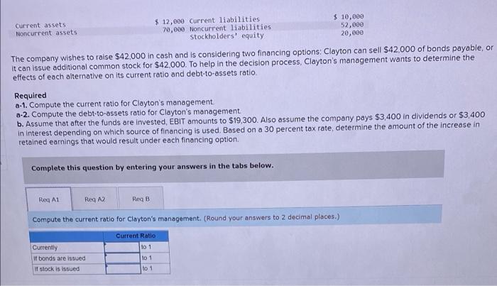  Current assets $ 12,000 Current liabilities $ 10,000 Noncurrent assets 70,000
