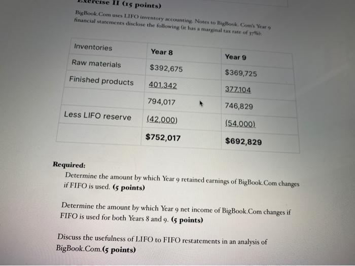  cise II (15 points) Big Book.Com uses LIFO inventory accounting Notes
