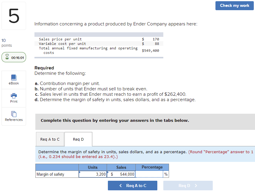  Check my work 5 Information concerning a product produced by Ender