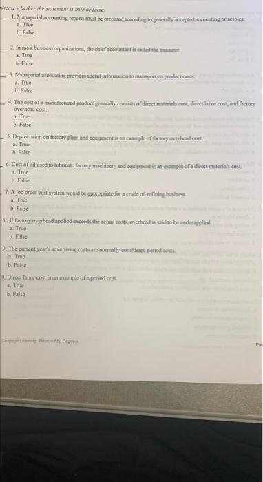  date whether the statement in orfa Managerial accounting reports must be