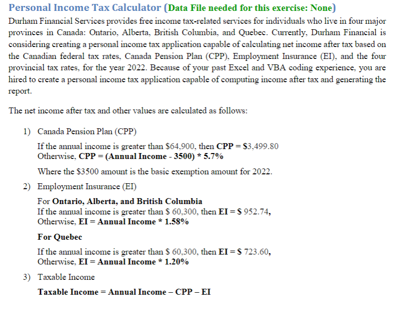 help please Personal Income Tax Calculator (Data File needed for this exercise: