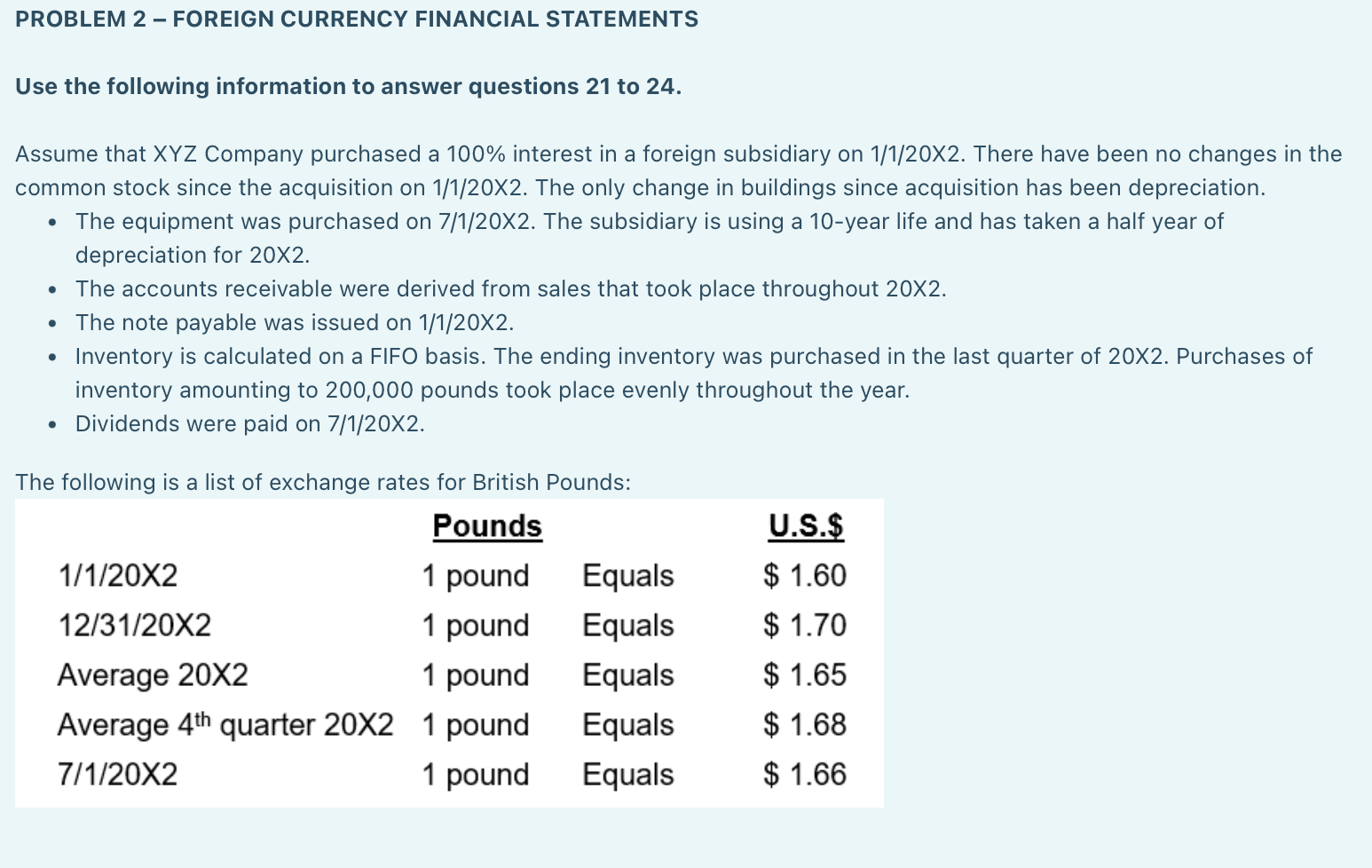  PROBLEM 2- FOREIGN CURRENCY FINANCIAL STATEMENTS Click here to download the