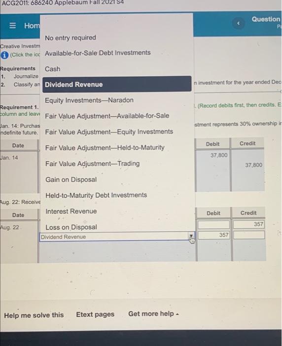 ACG2011: 686240 Applebaum Fall 2021 Question P E Hom No entry