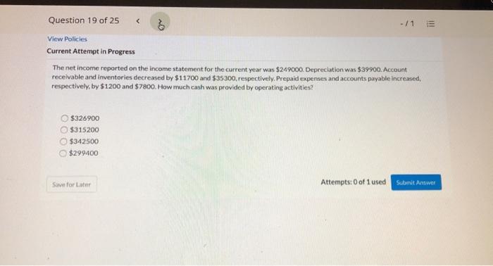 Question 19 of 2S Current Attenvt Progress The on the S249tDO_ 9399M).