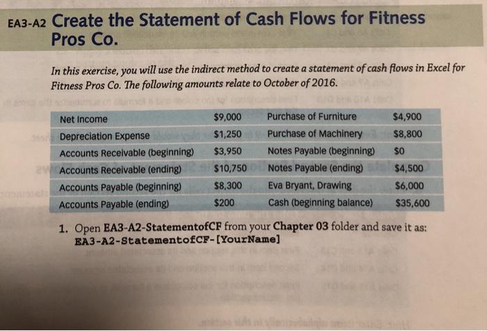 please show in excel and formulas if any EA3-A2 Create the Statement
