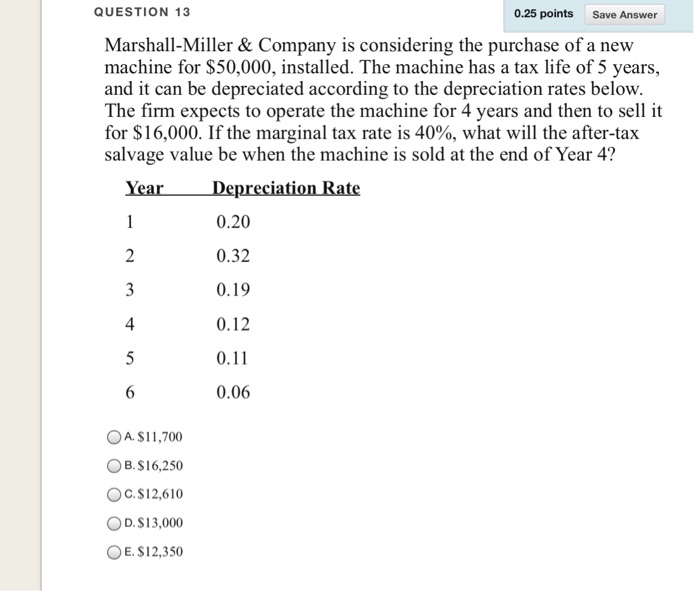  QUESTION 13 0.25 points Save Answer Marshall-Miller & Company is considering