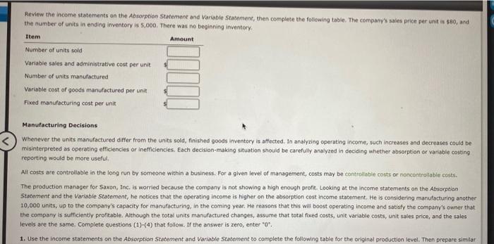 Absorption Costing Income Statement For the Year Ended December 31 Sales $1,200,000